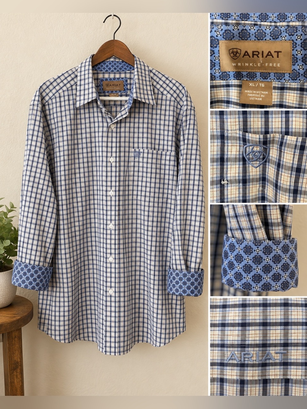 Ariat Men's XL Shirt Wrinkle Free Western Long Sleeve Rodeo Check